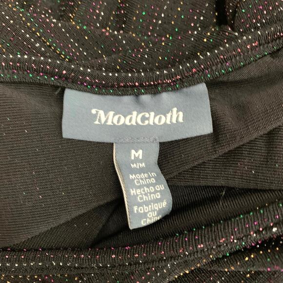 Modcloth Shimmer On Show Dress Long Sleeve Tulip Skirt Dress Black - Picture 11 of 13